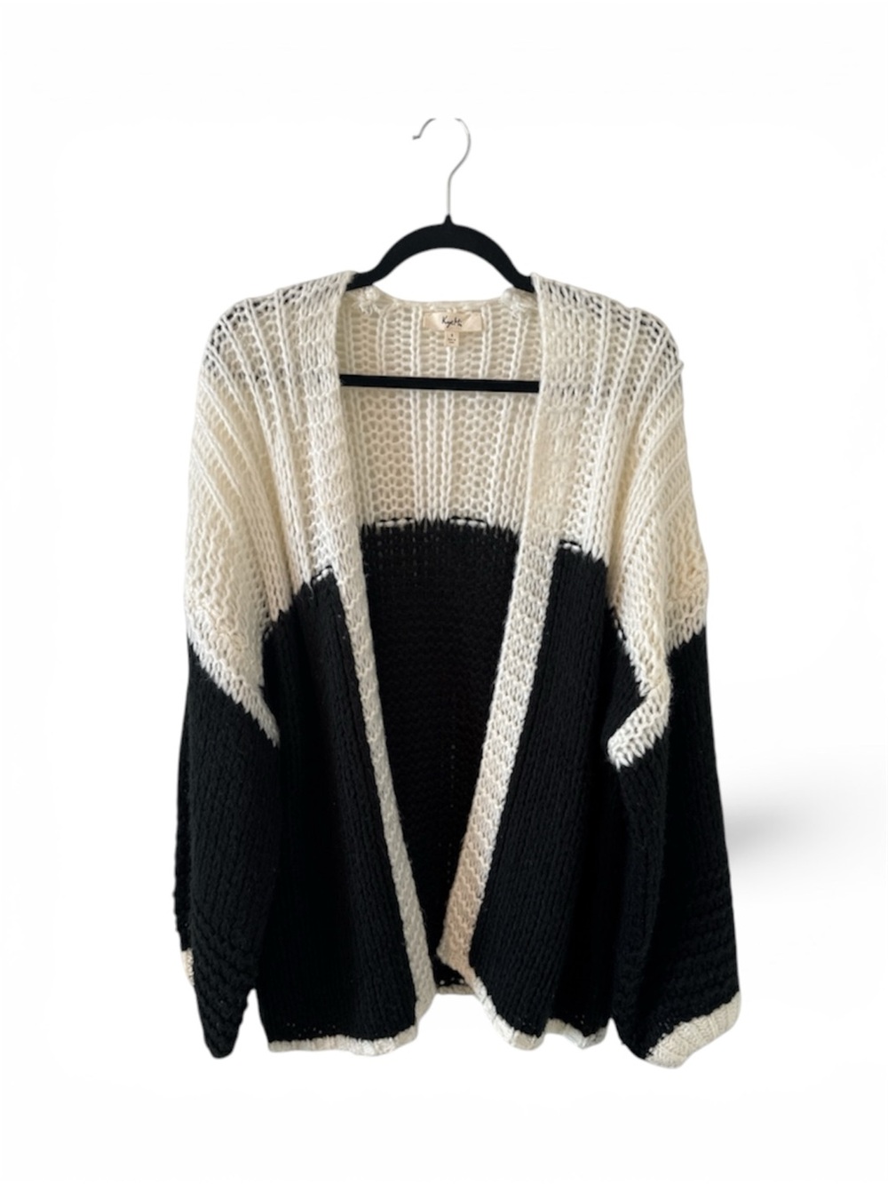 Boho Style Black & White Two-Toned Cardigan Sweater